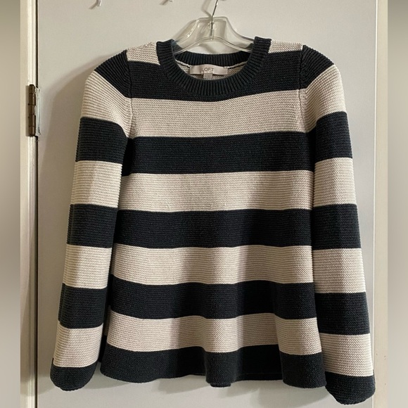 LOFT Sweaters - LOFT women’s sweater extra small dark gray, and beige stripe
